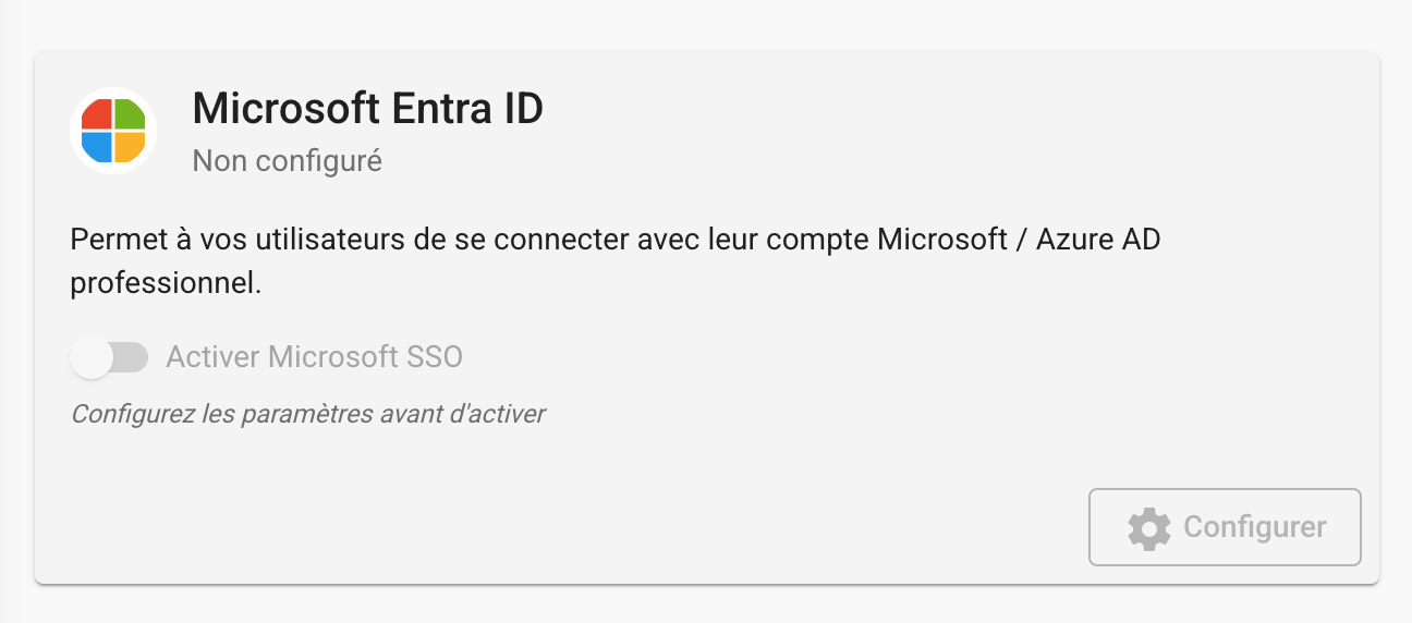 The "Microsoft Entra ID" card under Technical Settings → SSO authentication